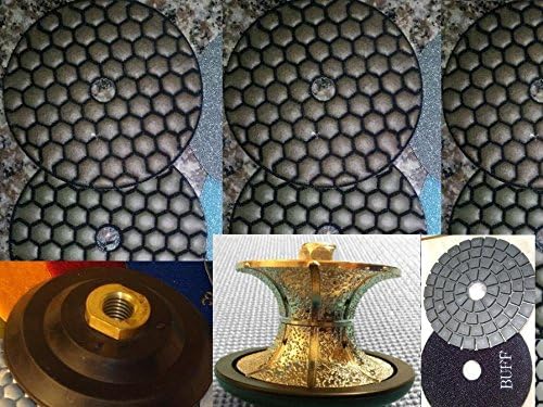 Full Bullnose V30 (30mm) 1-1/4" Inch Diamond Brazed Router Bit Profiler 4 Inch DRY Polishing Pad 9 Pieces Damo Glaze Buff Granite Marble Concrete Terrazzo Travertine 5/8"-11 Thread