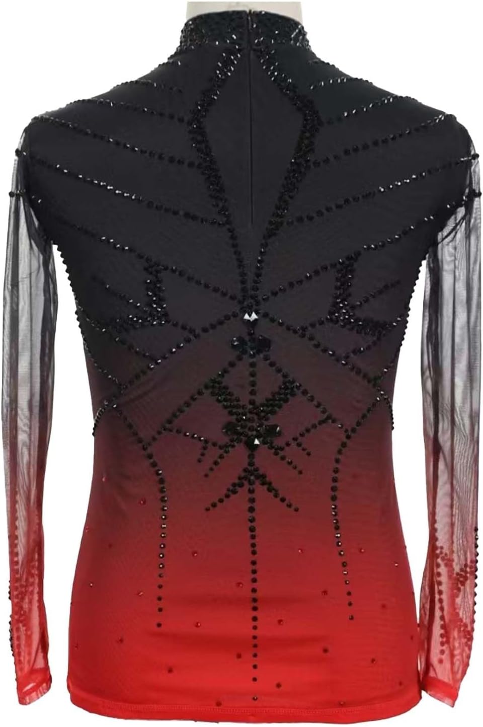 Rhythmic Gymnastics Shirt for Men High Neck Long Sleeve Sparkling Rhinestones Modern Competition Practice