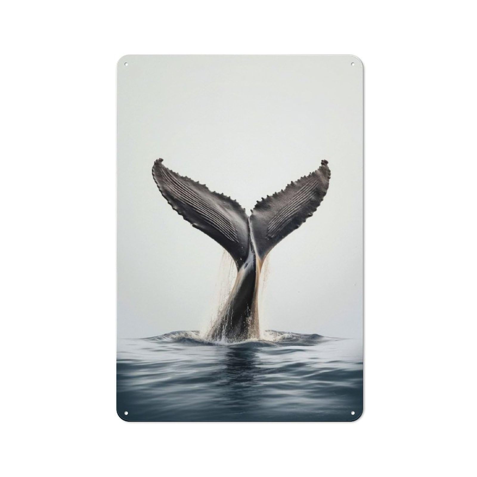 Vintage Metal Plaque 30x20cm Featuring Whale Tail Breach for Home Bar Wall, A Metal Wall Feature for Home Bars And Entertaining Spaces