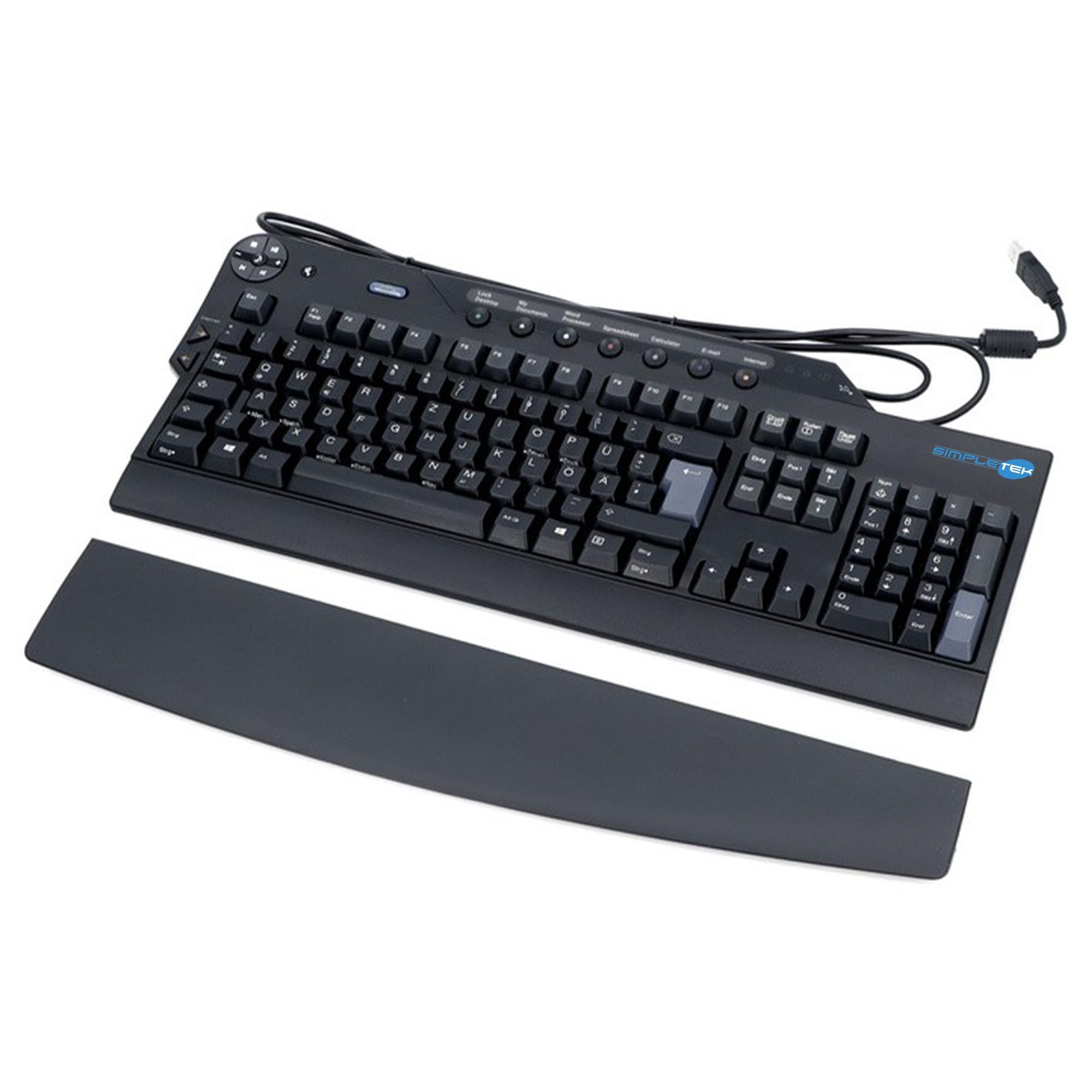 SIMPLETEK - Tastiera Multimediale USB AZERTY Belga BE Hub Poggiapolsi Nera | Tastiera programmabile USB con layout AZERTY belga, hub USB integrato per periferiche, poggiapolsi e profilo multimediale