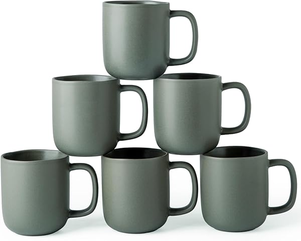 AmorArc 14oz Coffee Mugs Set of 6, Ceramic Coffee Mugs with Large Handle & Wavy Rim for Latte/Hot Cocoa/Tea, Stylish Coffee Mugs for Men Women. Oven,Dishwasher&Microwave Safe, Reactive Glaze