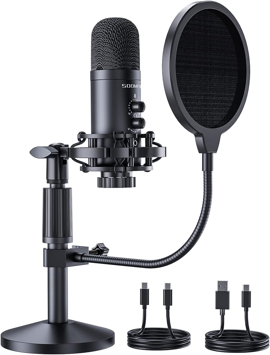 SOOMFON USB Condenser Microphone for PC PC Microphone with Liftable Stand, Real-time Monitoring and 3.5mm Headphone Output, for Gaming, Podcasting, Streaming and Recording