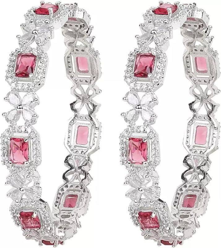 DENICRAAS Silver Plated Emerald Pink Cubic Zirconia Beautiful And Stylish Diamond Bangles For Women & Girls (Size: 2.4)-Pink (B0CNRJK92F) Amazon Price History, Amazon Price Tracker