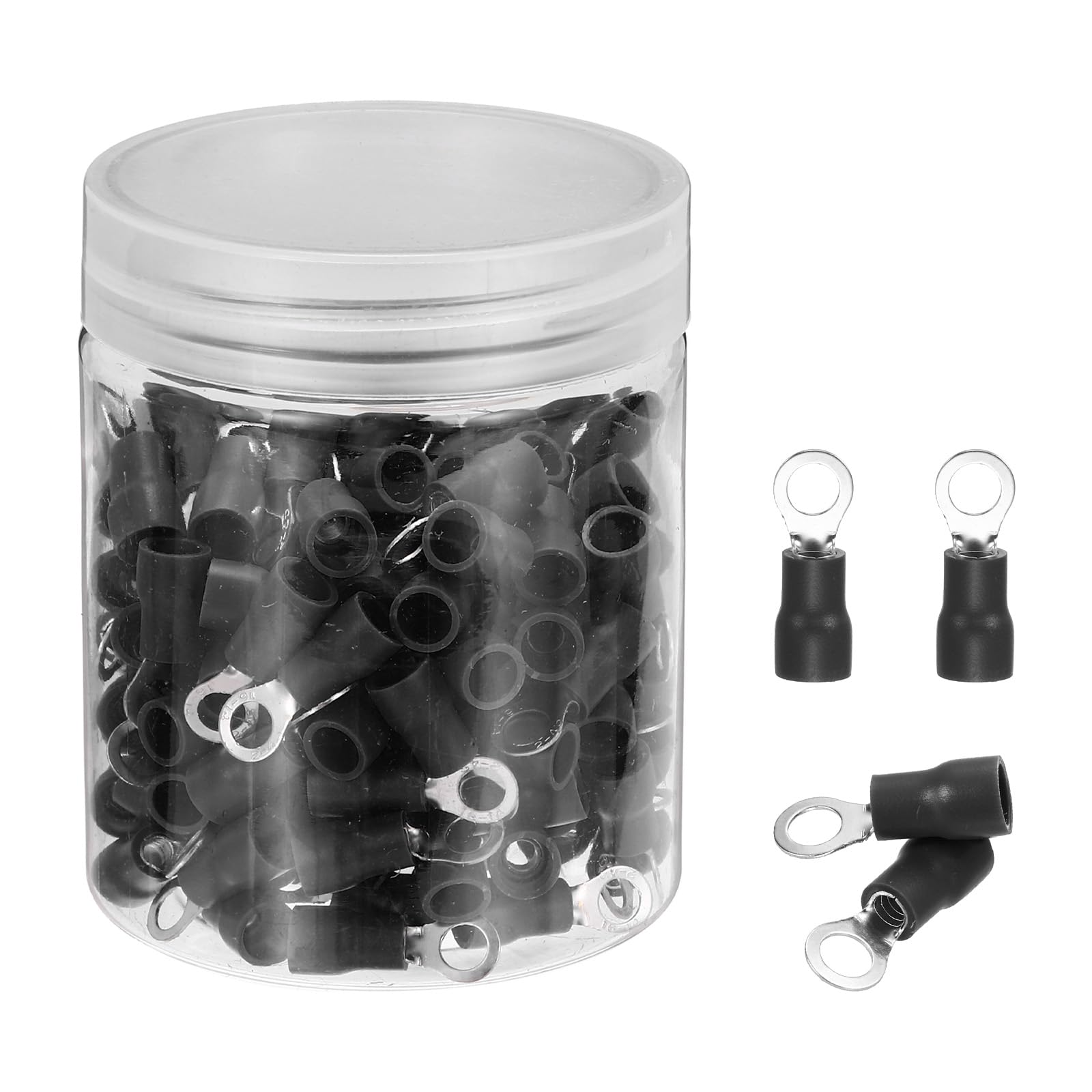 sourcing map 150Pcs Insulated Ring Terminal RVS2-4 Battery Lugs 16-14AWG Electrical Crimp Terminals Eyelet Wire Connectors for Industrial, Electrical Wiring, Black