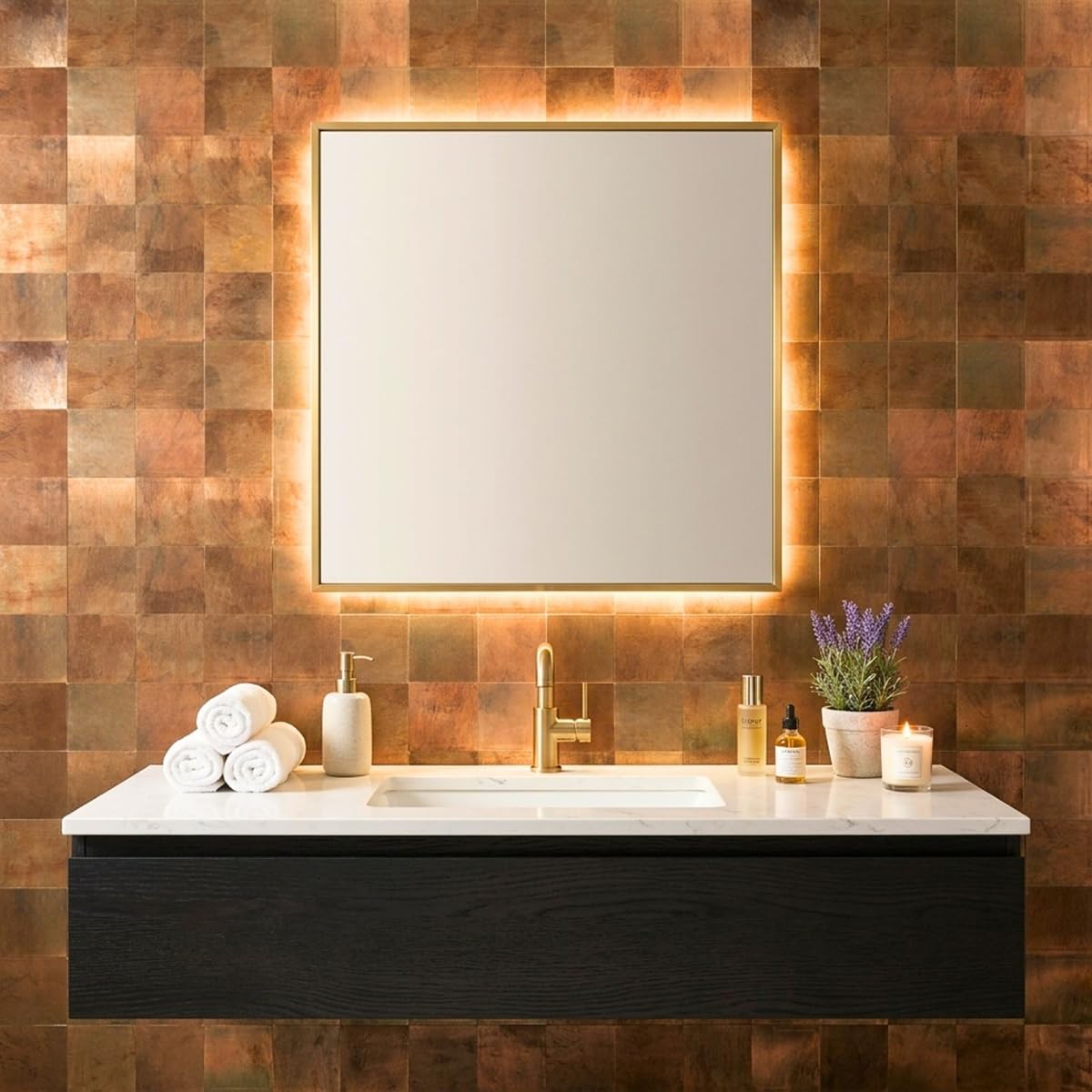 10 azulejos adhesivos para cocina, azulejos de pared de metal de acero inoxidable, 30 cm x 30 cm, autoadhesivos, para baño (cobre)