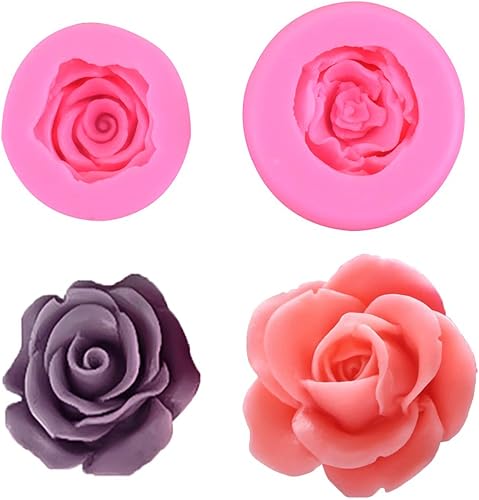 OBTANIM 2 moldes de silicona para fondant de flores de rosas 3D Bloom para pastel de chocolate, jabón, dulces, pastelería, postre