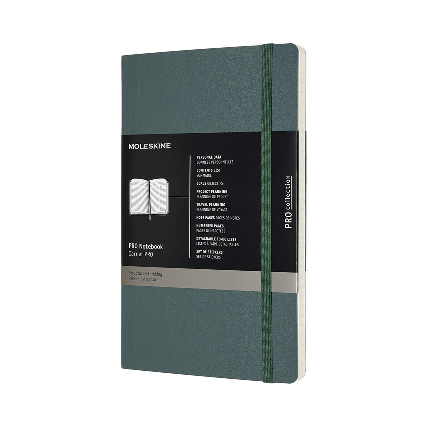 Moleskine Pro Notebook for the Office, Soft Cover With Elastic Closure, Organized Layout With 8 Detachable Sheets, Colour Forest Green, Large Format 13 x 21 cm