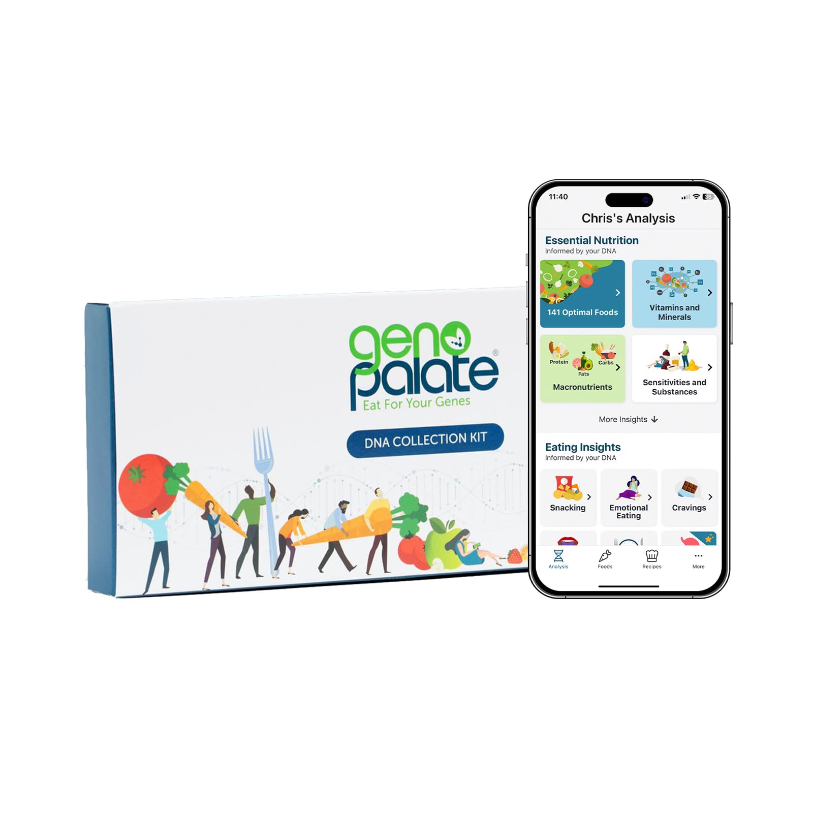 GenoPalate Nutrition DNA Test Kit | 100+ Optimal Foods & Tailored Diet | Genetic Health Report & Personalized Wellness | Macro & Micronutrient Recommendations | Stress & Eating Insights