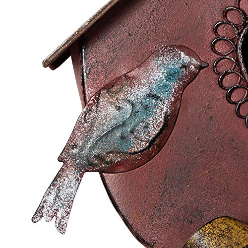 MOCOME 55\" Outdoor Bird House Stake with Pole, Rococo Birdhouse Stand with Bowknot, Antique Decorative Garden Stake, Metal Bird Houses for Outside(Claret, Oval Shape)