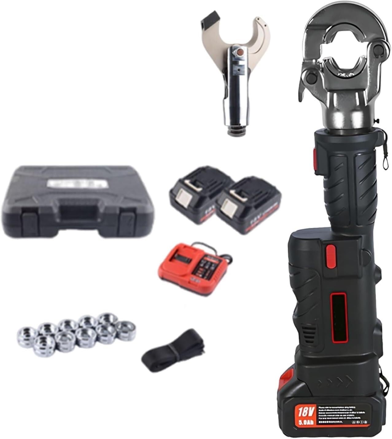 Xyfgodem One Colour Battery Crimper For Copper Pipes - Portable Hydraulic Tool With 11 Flasks And 2 5Ah Batteries, Ideal For Plumbing Electricians