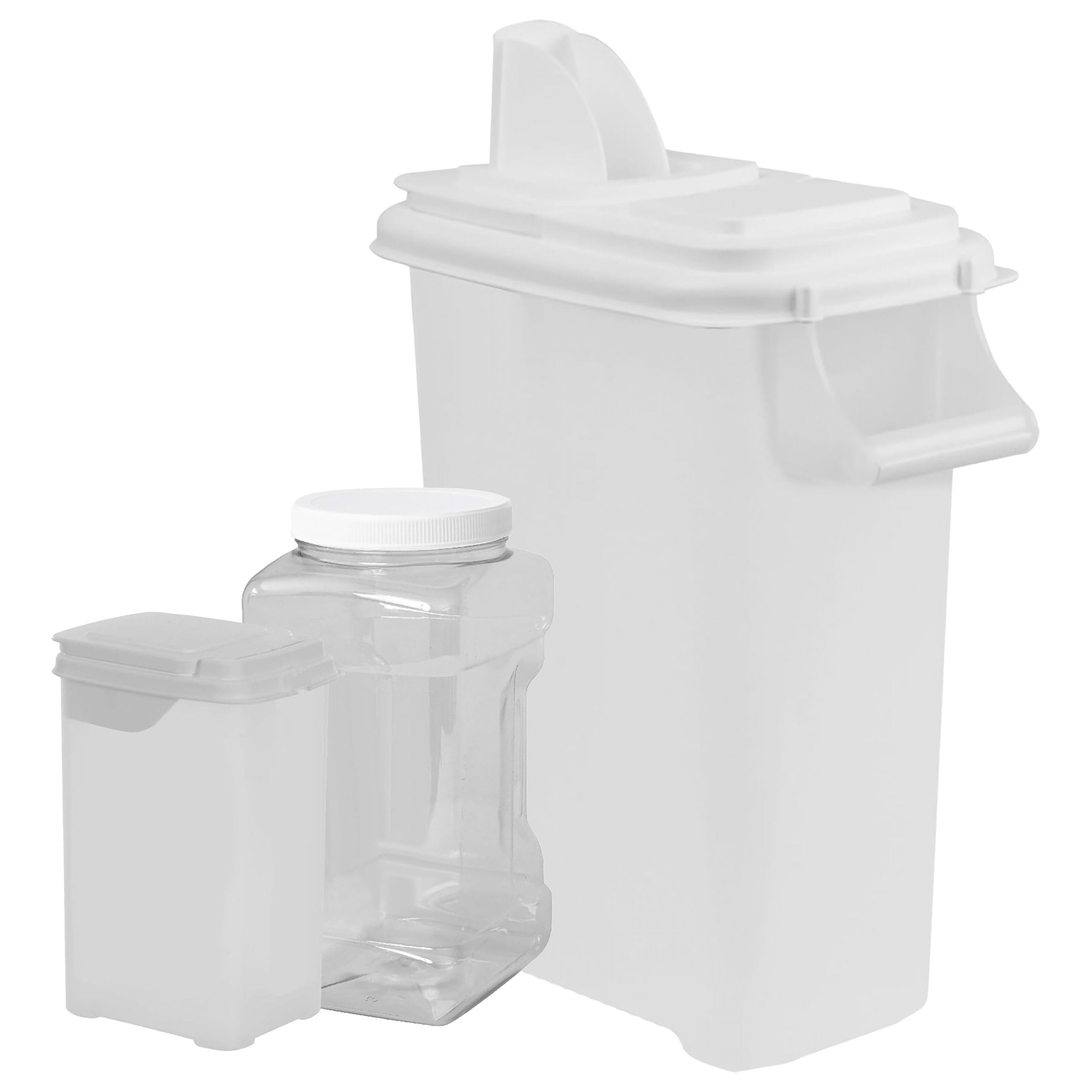 BuddeezPet Food Storage Solution (Set of 3) - 32QT, 4QT & 2QT BPA-Free Containers with Scoop & Pour Spout for Dry Food, Treats, Chews, Made in USA