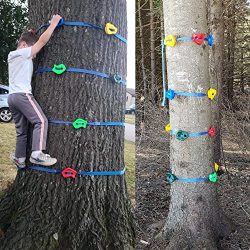 X XBEN 20 Rock Climbing Holds and 6 Ratchet Strap for Kids/Adult Climber, Build Rock Climbing Wall Grips, Ninja Tree Climbing Kit for Indoor and Outdoor Jungle Gym Playground