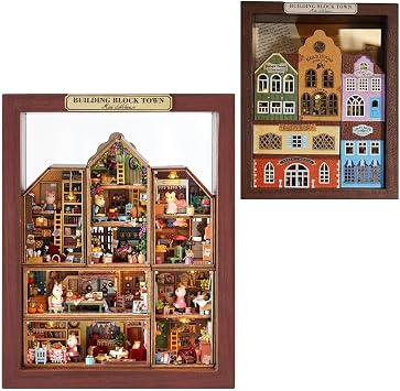 DIY Miniature House Kit Miniatures Building Block Town Dollhouse Making Kit with Furnitures Tiny for Adults to Build 3D Wooden Crafts Model,Home Decor Birthday Gifts for Family and Friend