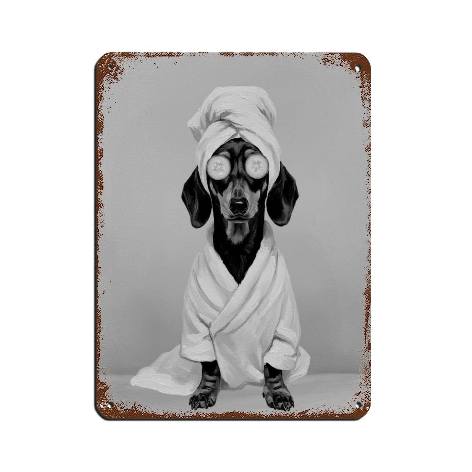 Bathroom Spa Art, Dachshund Dog Retro Poster Metal Tin Sign Chic Art Retro Iron Painting Bar People Cave Cafe Family Garage Poster Wall Decoration 12x16inch(30x40cm)
