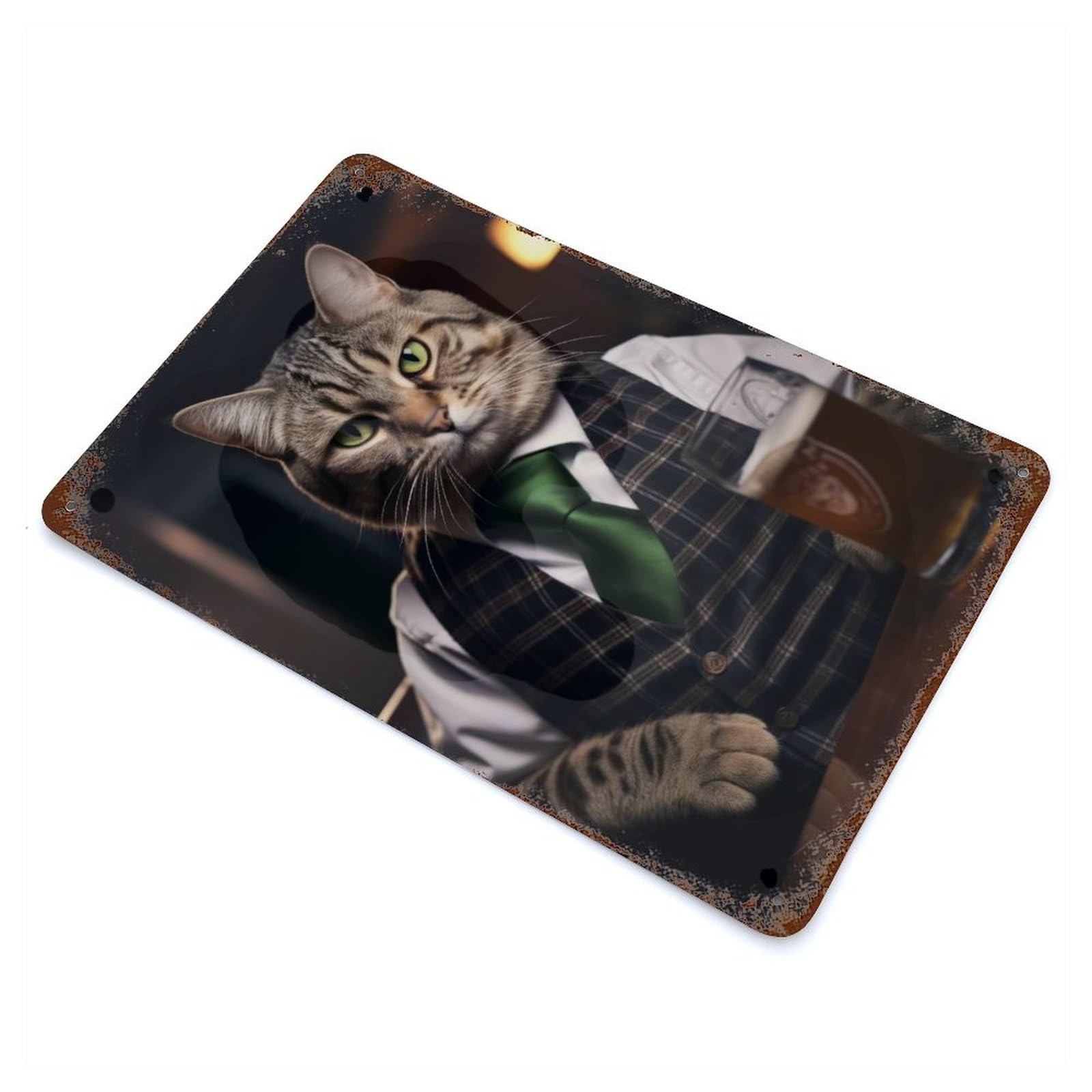 American Shorthair Cat Pub Rust Effect Tin Sign 11.8"x7.9", Industrial Home Decor for Garage, Bar And Workshop Decor