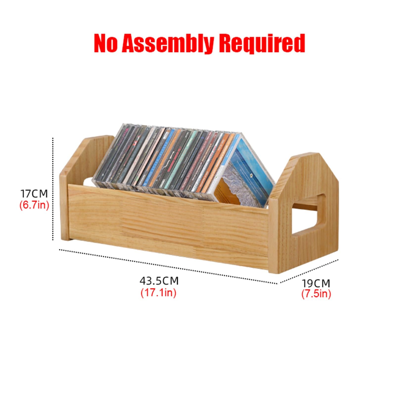 Supporto per CD in pino naturale, 43,4 x 19,1 x 17 cm, per DVD e dischi di gioco, per gioielli, nessun montaggio richiesto, ideale per collezioni musicali e film