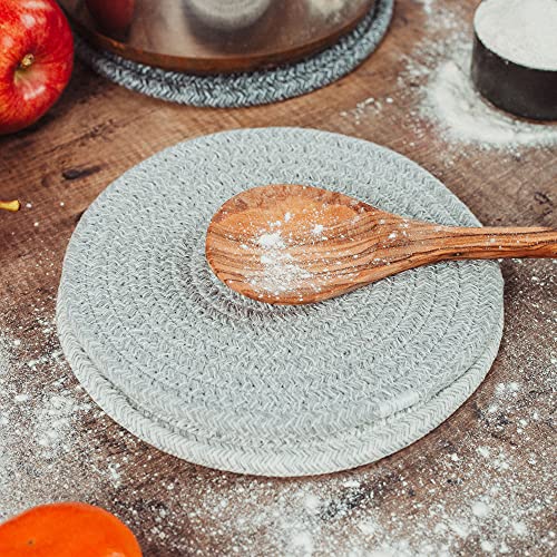 Organihaus Set Of 3 Woven Pot Trivets | Gray Pot Holder For Hot Plates To Protect Table | Hot Pads For Kitchen | Trivets For Hot Dishes | Trivets For Hot Pots And Pans | Hot Bowl Holder - 7 Inches #TOP3