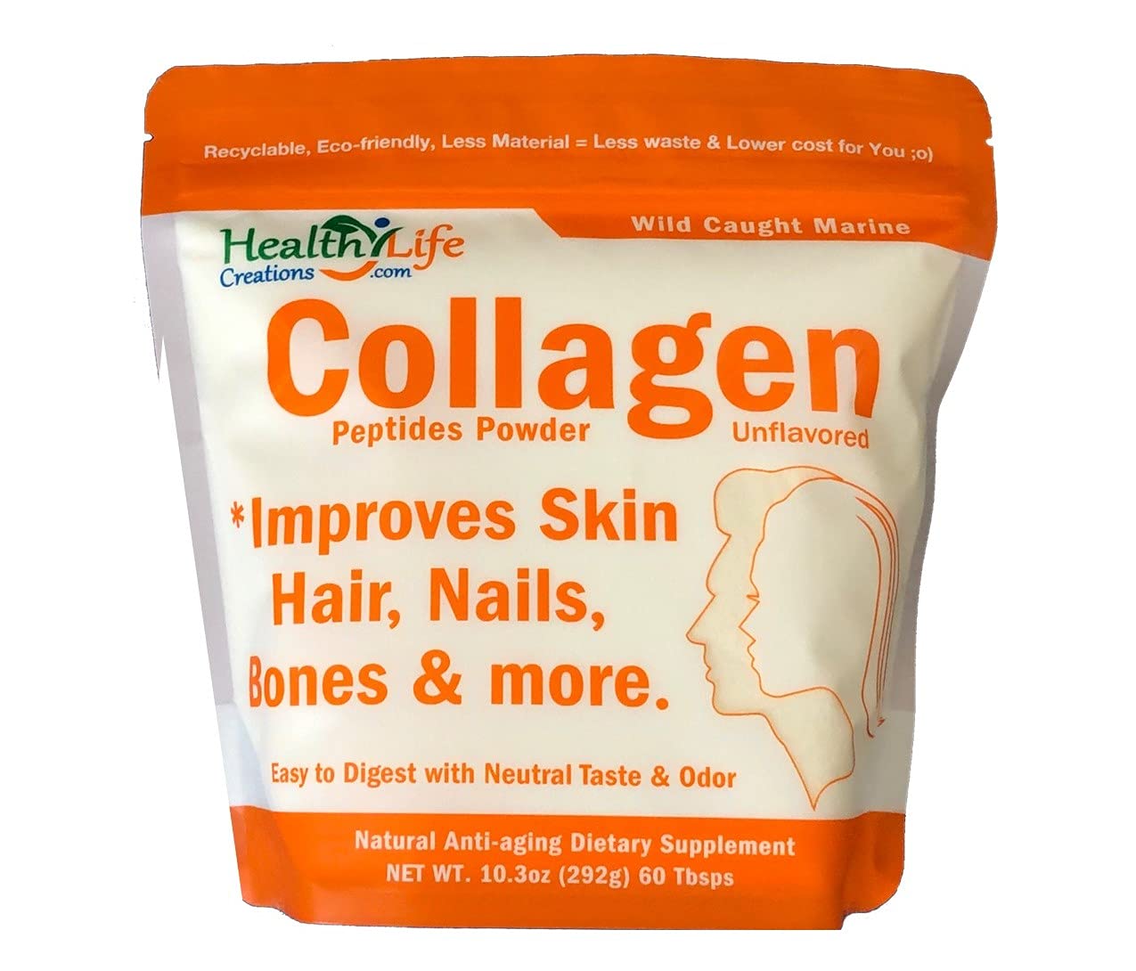 Marine Collagen Peptides Powder (Wild Caught) 10.3 oz - Unflavored, Quick Dissolving - Anti-Aging, Heal Gut & Joints - Sugar Free, Gluten Free, Non-GMO