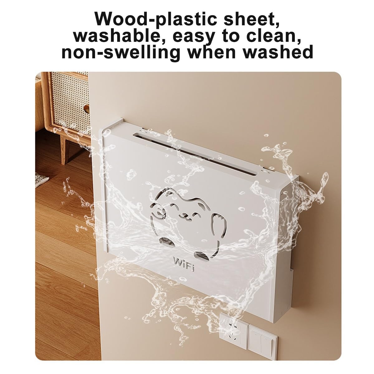 Support Mural pour Routeur, Rangement Box Internet avec Design Chat Porte-Bonheur, Cache Modem WiFi pour Gestion des Câbles, Blanc(18.9"x 3.74"x14.96")