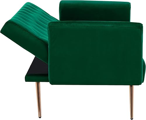 Miniatura 4 de ERYE Sofá cama copetudo, moderno futón convertible y sofá cama, sofá biplaza tapizado de terciopelo suave, práctico sofá cama para siesta en casa,