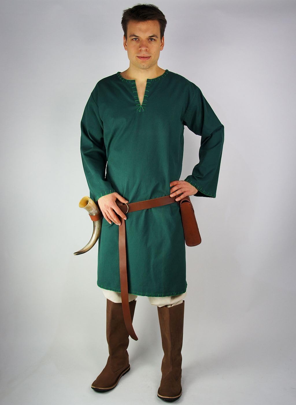 Leonardo Carbone® Viking-tuniek Erwin - middeleeuwse kleding voor heren, middeleeuws overhemd, vrijetijdshemden met lange mouwen, carnavalskostuum heren, Viking-tuniek, LARP-kleding - 100% katoen