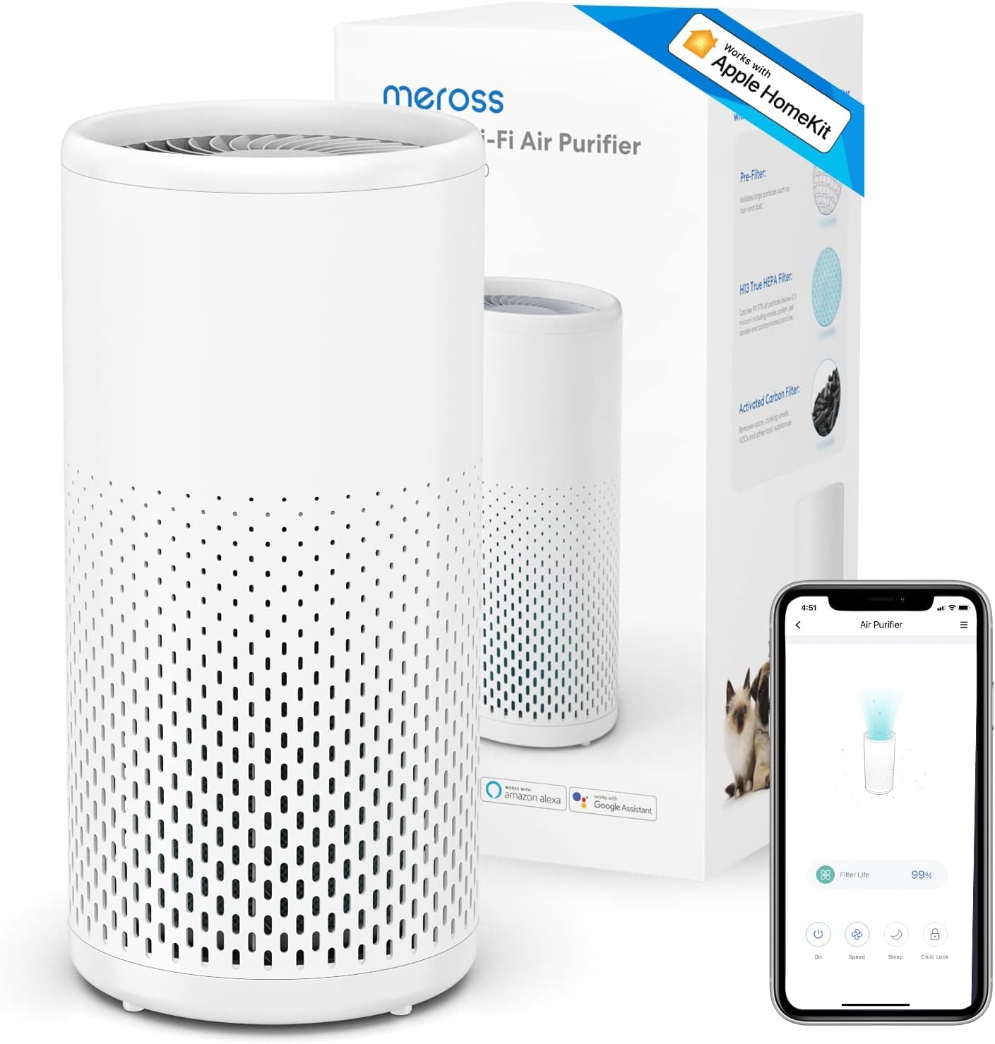 Meross Smart Wi-Fi Air Purifier for Bedroom & Living Room