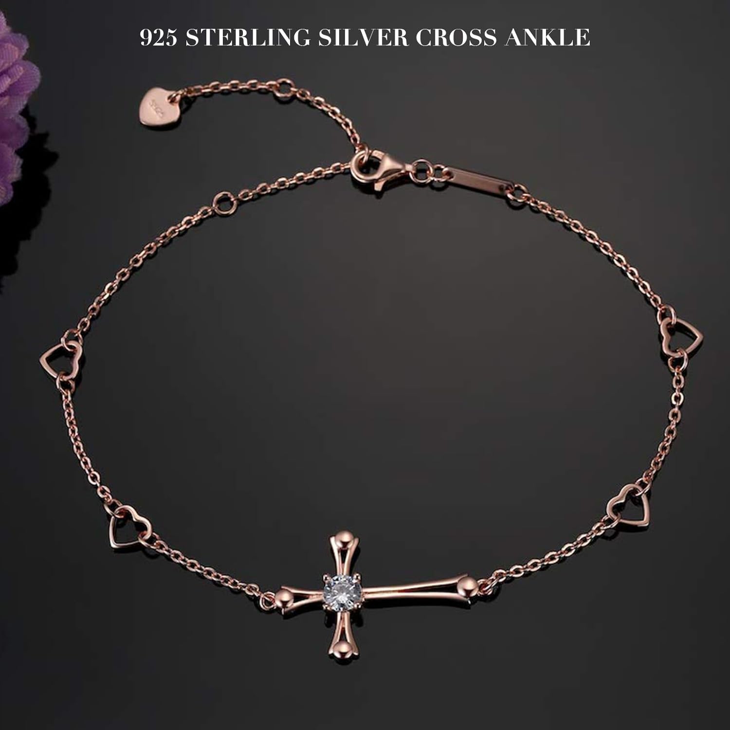 OneSight Cross Ankle Bracelet/Bracelet For Women, 925 Sterling Silver Charm Adjustable Foot Anklet/Bracelet, Large Cross Bracelet - Image 4