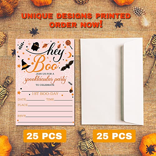 Deluxe Halloween Or Costume Party Invitations, 25 Fill-In Cards With Envelopes, Pumpkin, Ghost, Monster, Cute Trick Or Treat, Box Or Treat For Kids Birthday Or Adult Party - 4"X6" (Jrm364) #TOP2