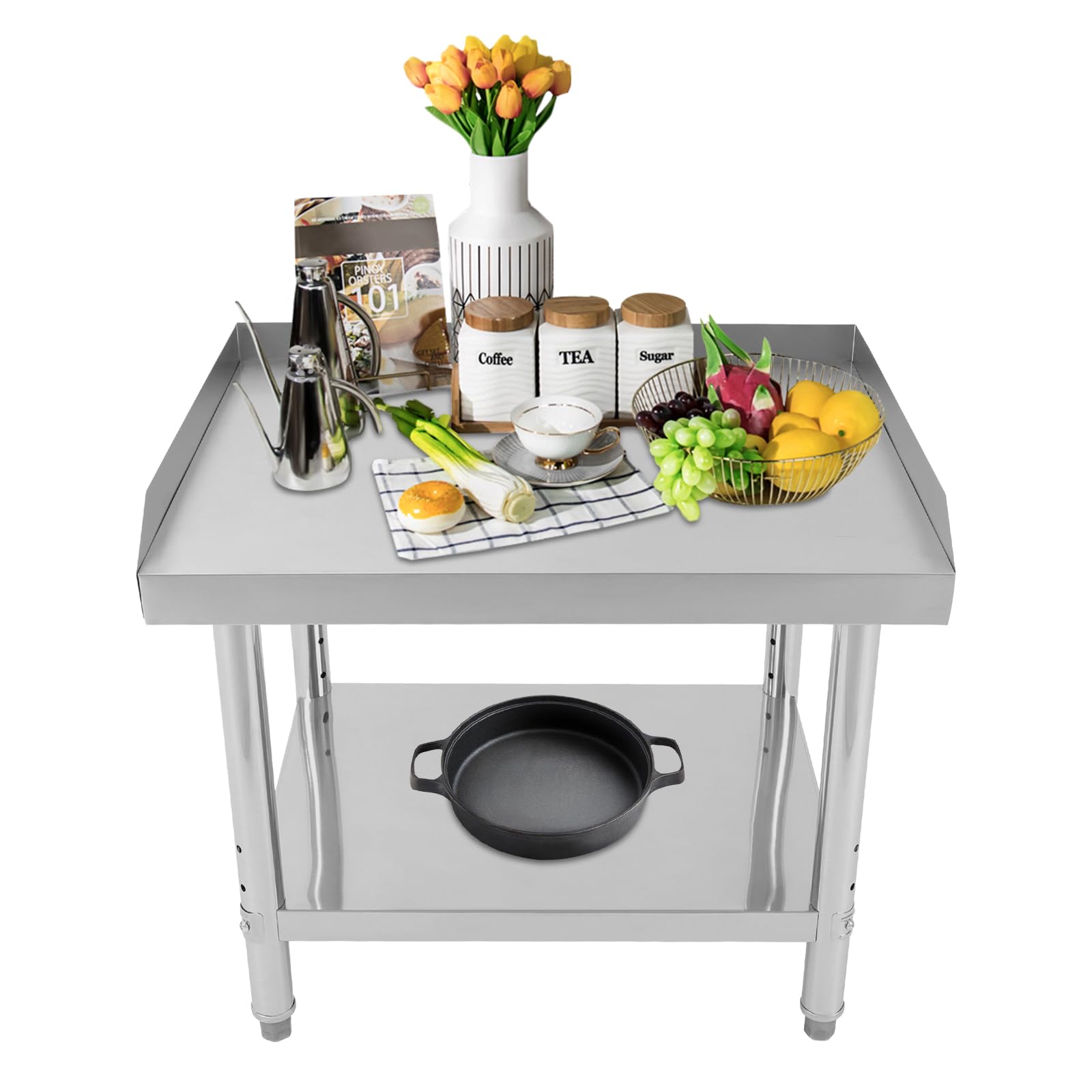 PDTHADP 2-Tier Commercial Stainless Steel Table 30 x 24 x 26 Inch Kitchen Prep Table 154.32 LBS Work Table Stainless Steel Work Table with Adjustable Feet Industrial Table for Kitchen