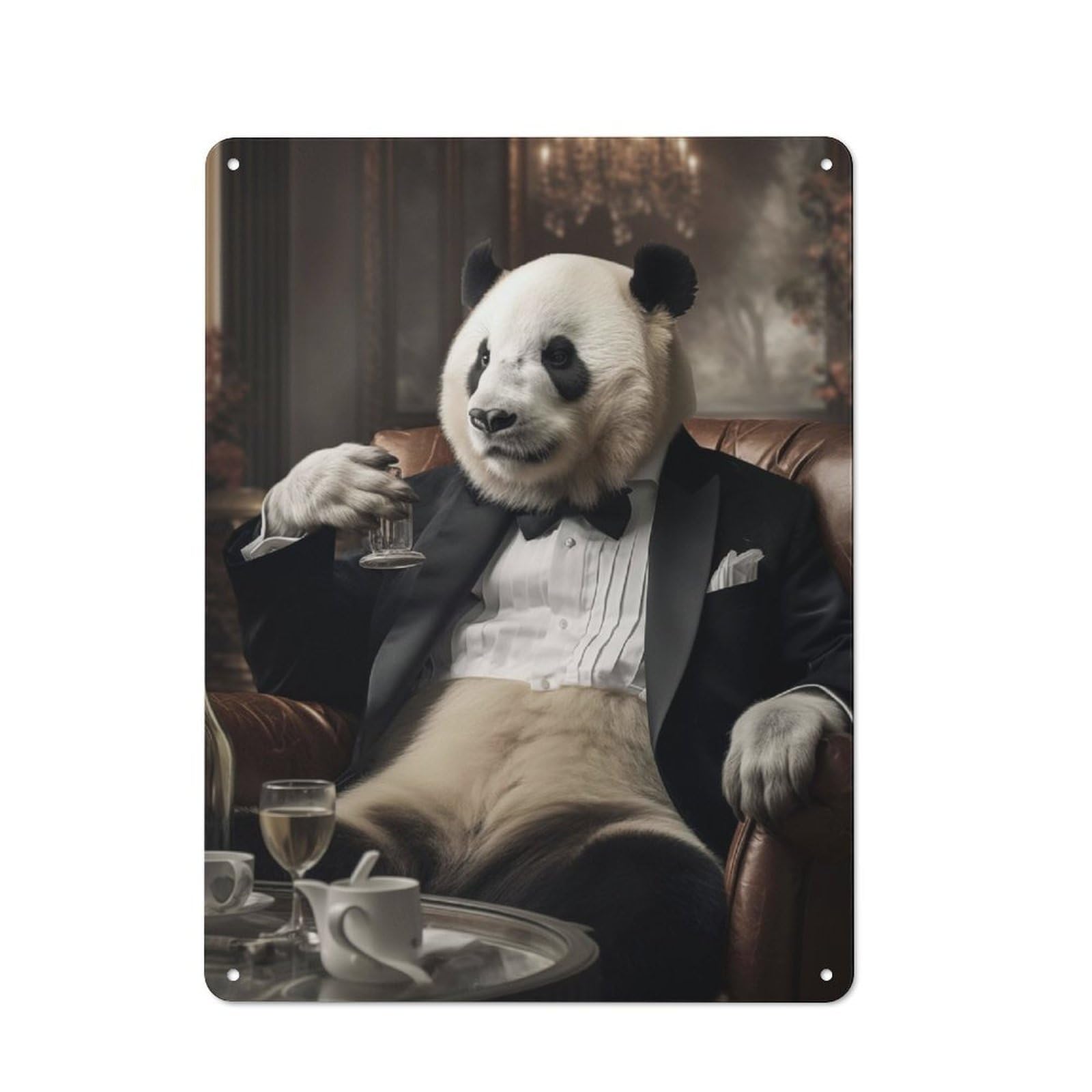 Panda in A Tuxedo Rustic Metal Sign 40x30cm, Country Vintage Country Wall Plaque for Cottage, Kitchen, Hallway Or Breakfast Nook