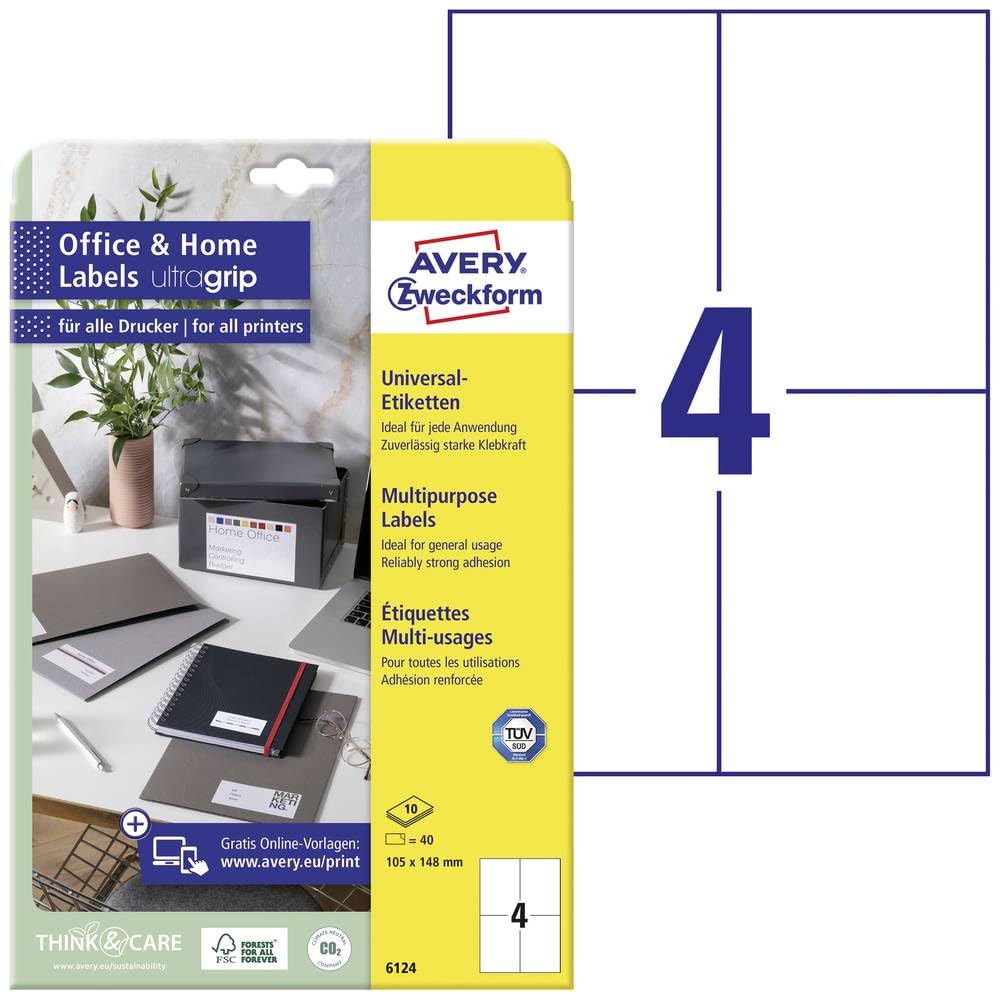 Avery Zweckform 6124 Labels 148x105 mm 10 Sheets for Inkjet Laser Copy