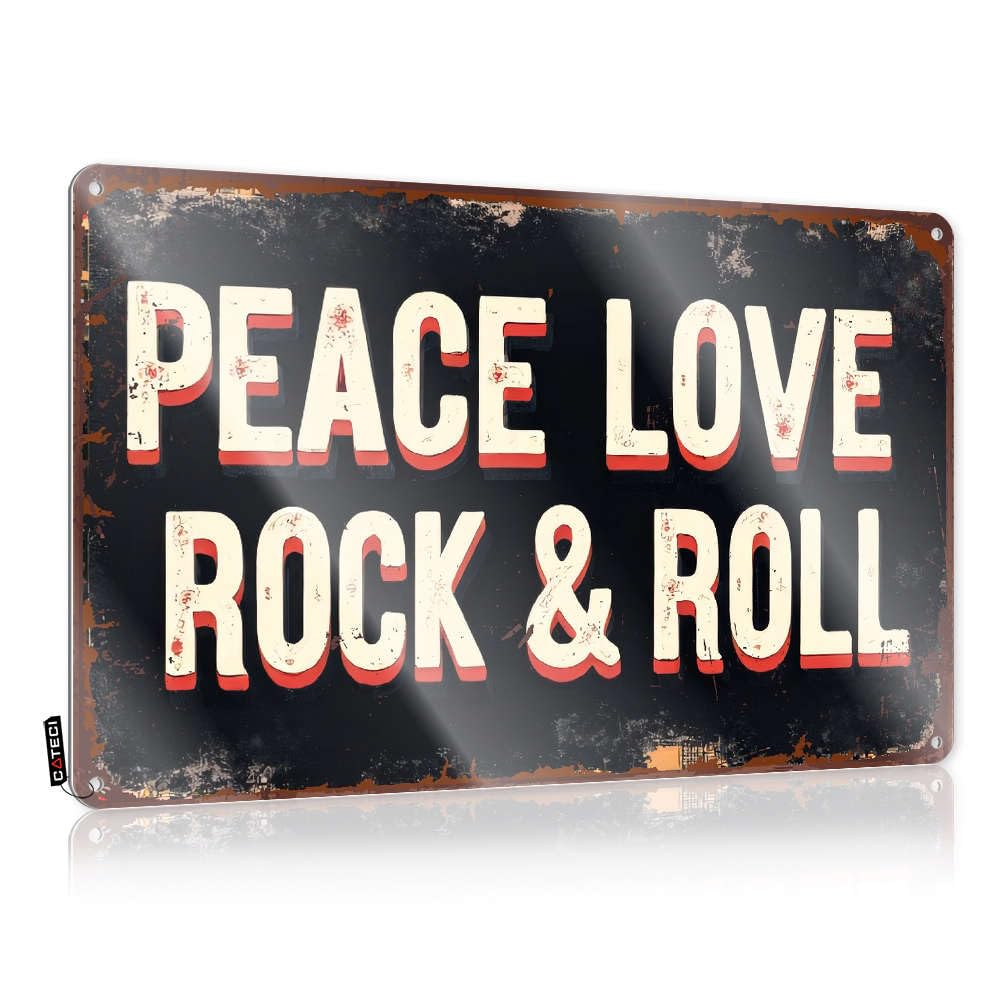 Room Door Decor Peace, Love, Rock & Roll. Tin Sign Backyard Bar Decor Funny Signs For Bar(20X30CM)