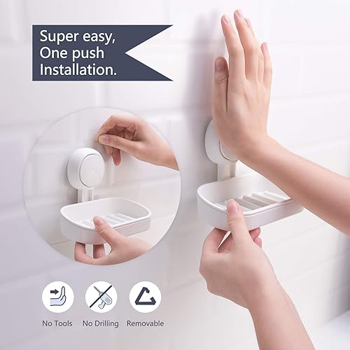 Miniatura 3 de TAILI Soporte de jabón con ventosa para pared de ducha, potente jabonera de succión al vacío, soporte de esponja fuerte para ducha, baño, bañera y