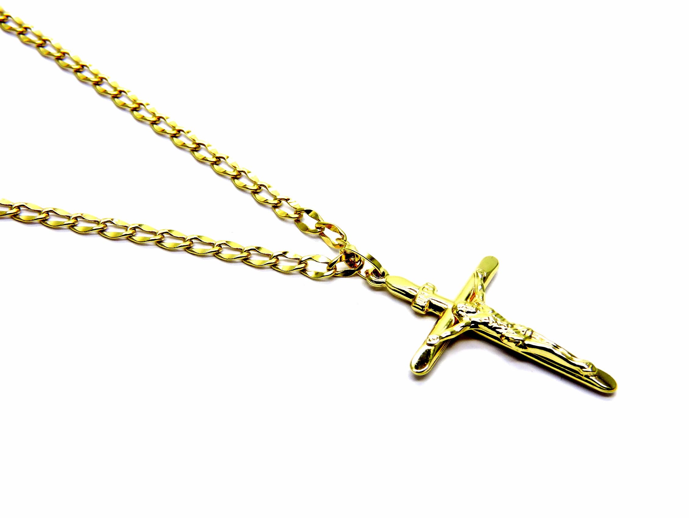 Collana Uomo Oro Giallo 18kt 750 Croce Cristo Smussata | Catena Cm 50, Pendente Religioso