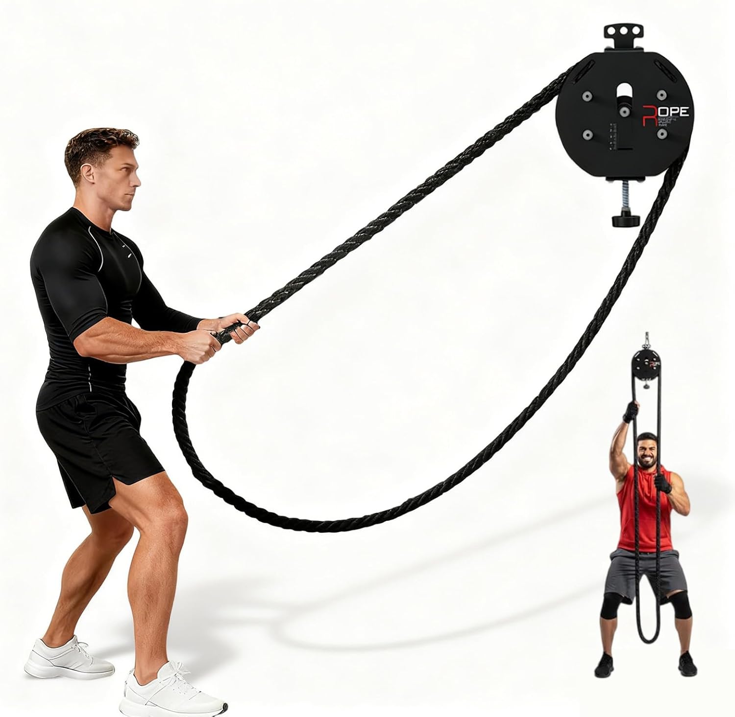 Suspension Resistance Training Machine - Adjustable Resistance | Premium Nylon Rope - Endless Pulley Rope Trainer - for Full Upper Body Workout at Home