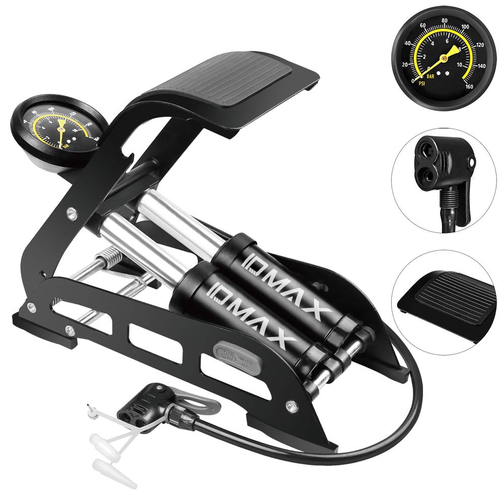 Double Barrel Foot Pump, Bike Floor Pump with 160PSI Pressure Gauge Double Cylinder Bike Pump Portable Bicycle Pump Bicycle Tire Pump Bike Floor Air Inflator Pump Fits Schrader and Presta Valve