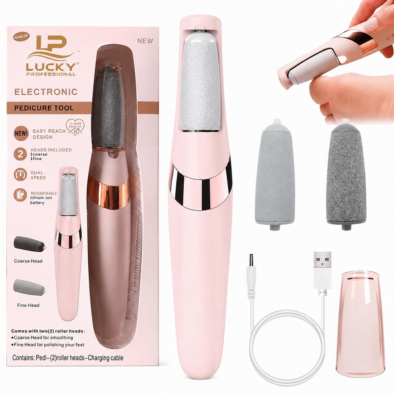 Rechargeable Electronic Pedicure Tool | Electric Foot Callus Remover with 2 Roller Heads | USB Rechargeable Foot File | Dual Speed | Dead Skin & Cracked Heel Remover for Men & Women-image-30