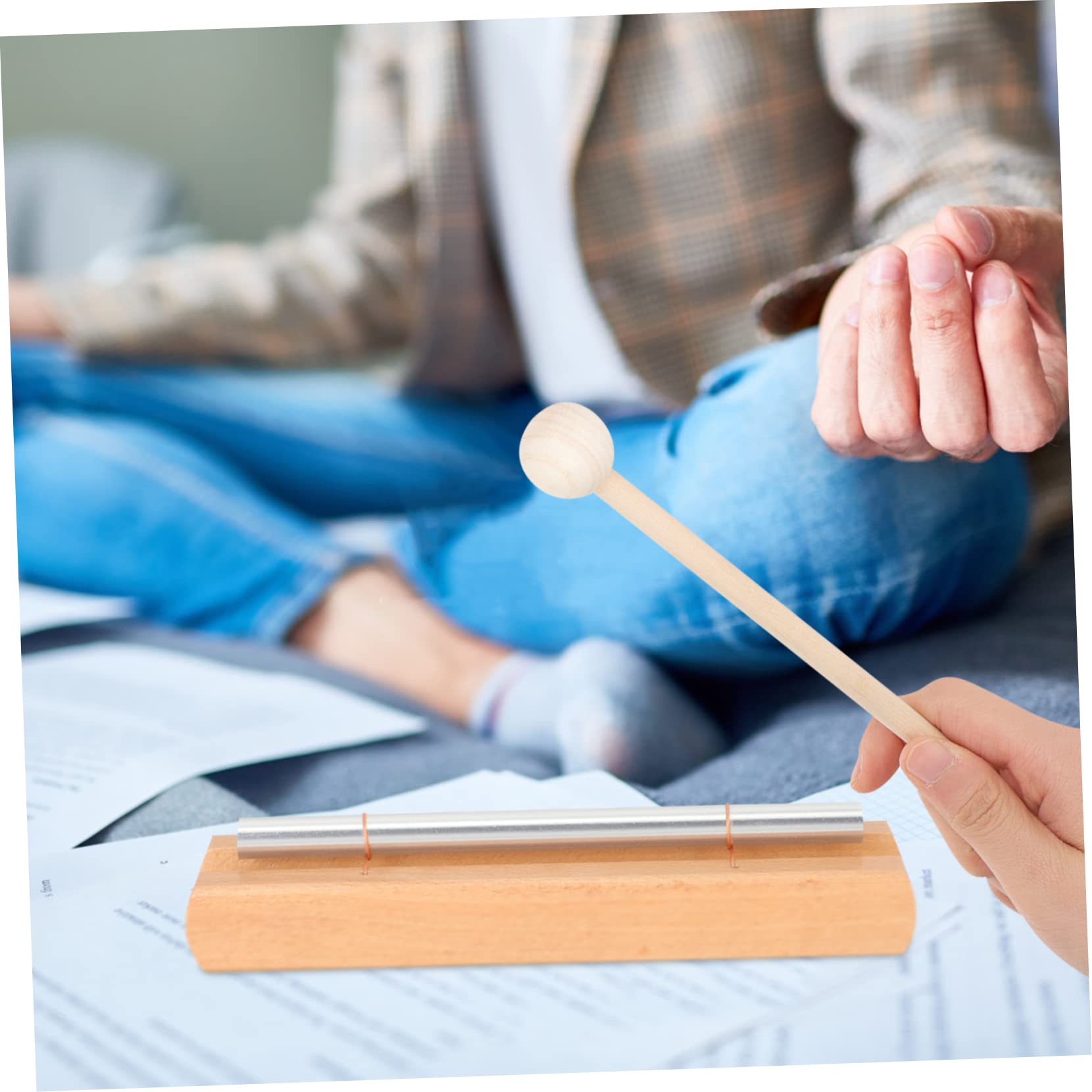 NULYLU Hand Bell Chime for Meditation 2 Set Classroom Hand Chimes Zen Bells for Boys and Girls Instrument Wood and Metal