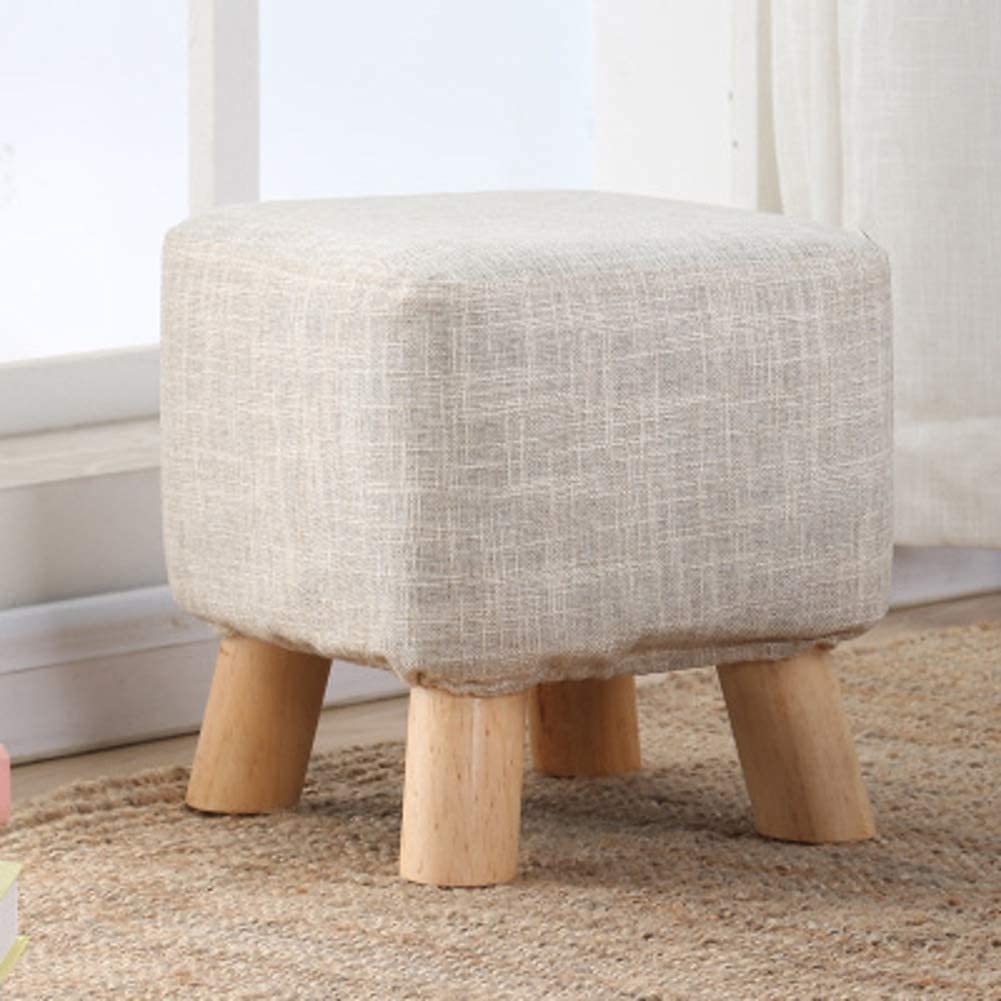 Pouf repose-pieds carré petit cube gris | Tabouret bas bois massif rembourré