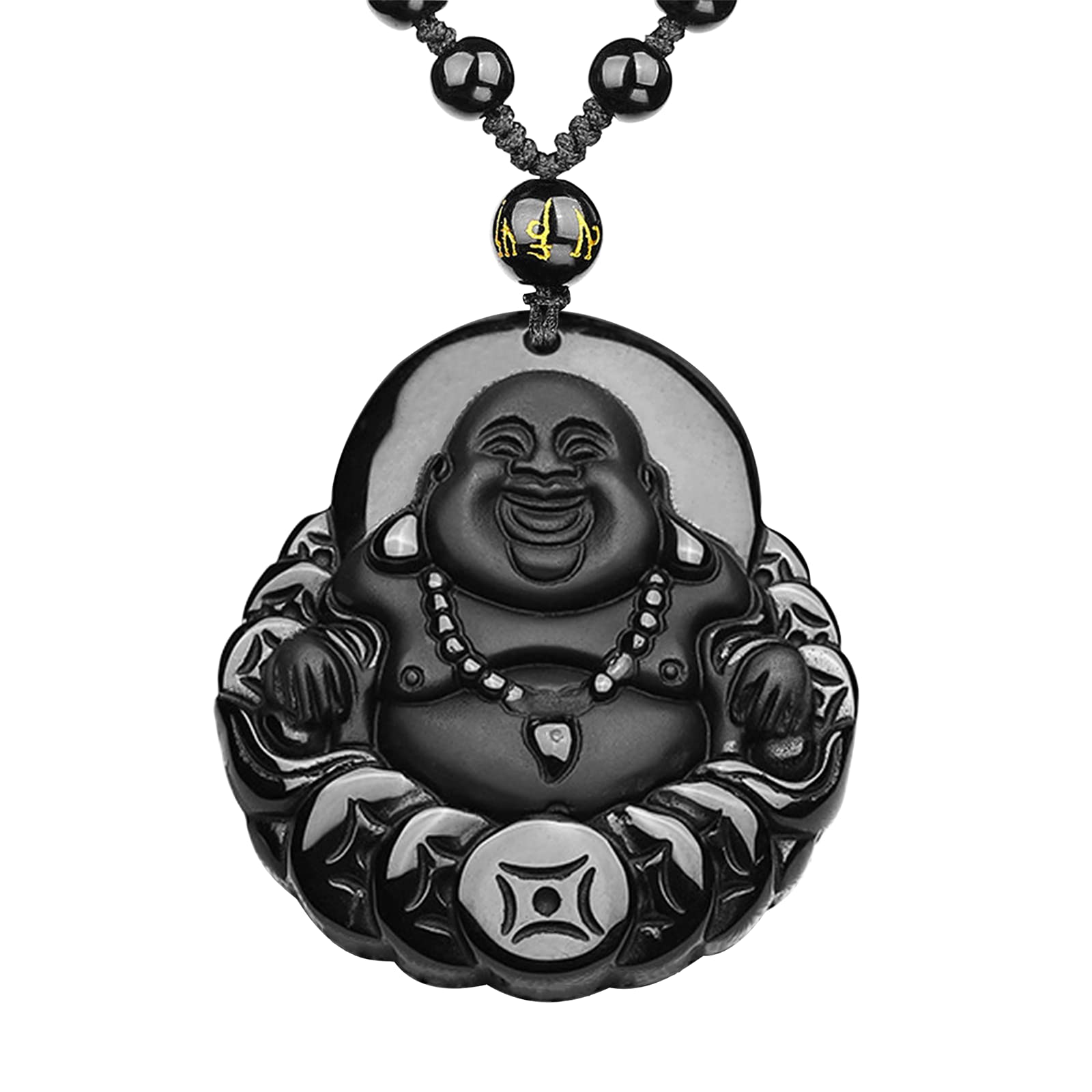Black Obsidian Necklace Talisman Amulet Protection Pendant with Adjustable Bead Chain Healing Crystal Stone Necklaces for Men Women