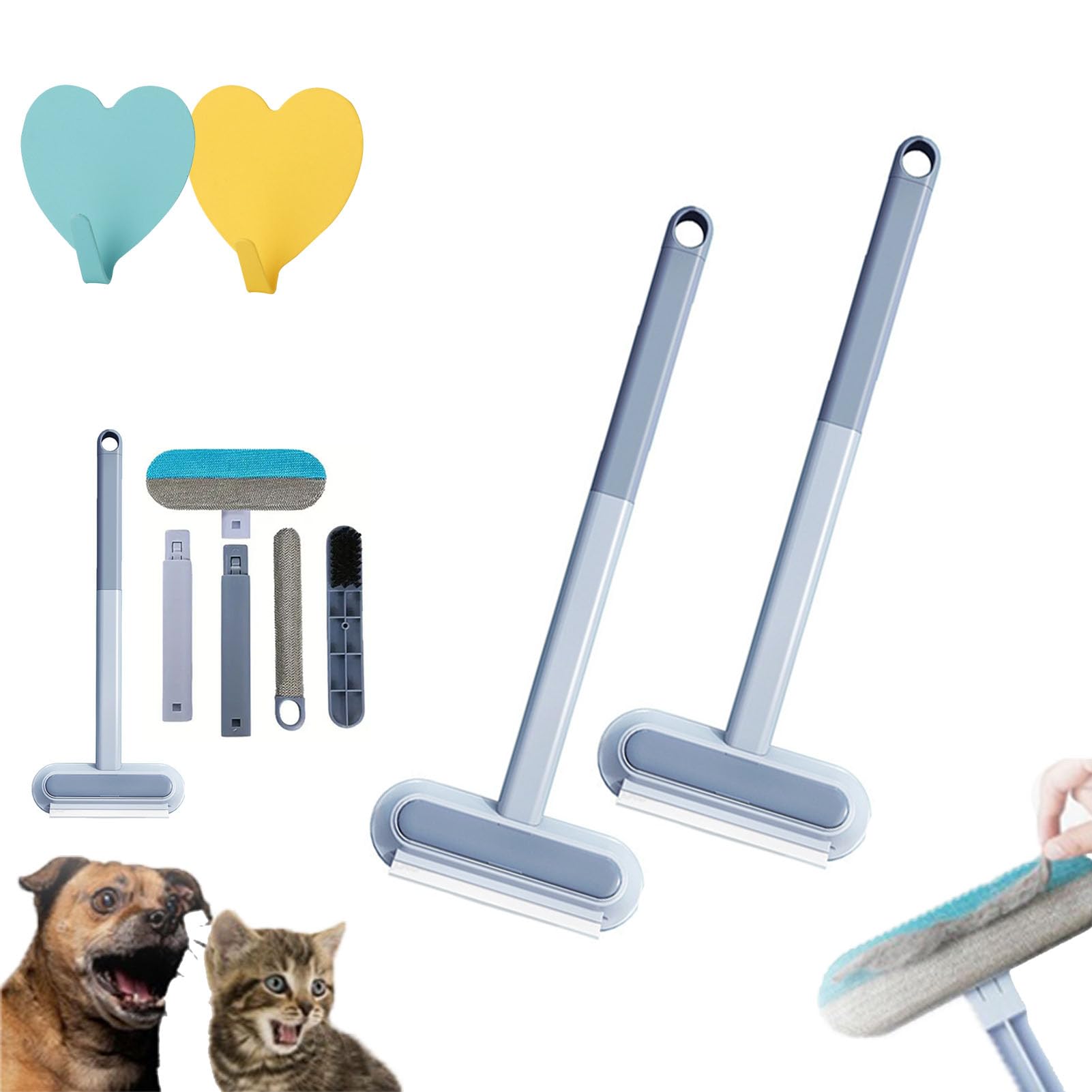 Hopasrisee 2Pcs Lintlift Pet Hair Cleaning Brush With Squeegee, Piggycat Lint Lift Pet Hair Cleaning Brush, Cat Hair Remover Brush, 4 In1 Cat And Dog Hair Remover For Carpet Couch Clothing (2Pcs)