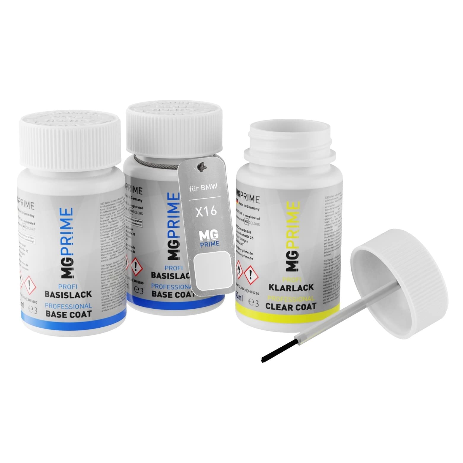 MG PRIME Vernice per auto Kit stilo di ritocco per BMW X16 Frozen Brilliant White Metallic Mat Vernice di fondo vernice di base vernice trasparente ognuno 50ml