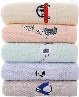 GANILITY Toalla, 5 Piezas 25 x 50cm Toalla de Dibujos Animados de Colores con Motivos de Animales, para Baño, Hogar(5 Colo...