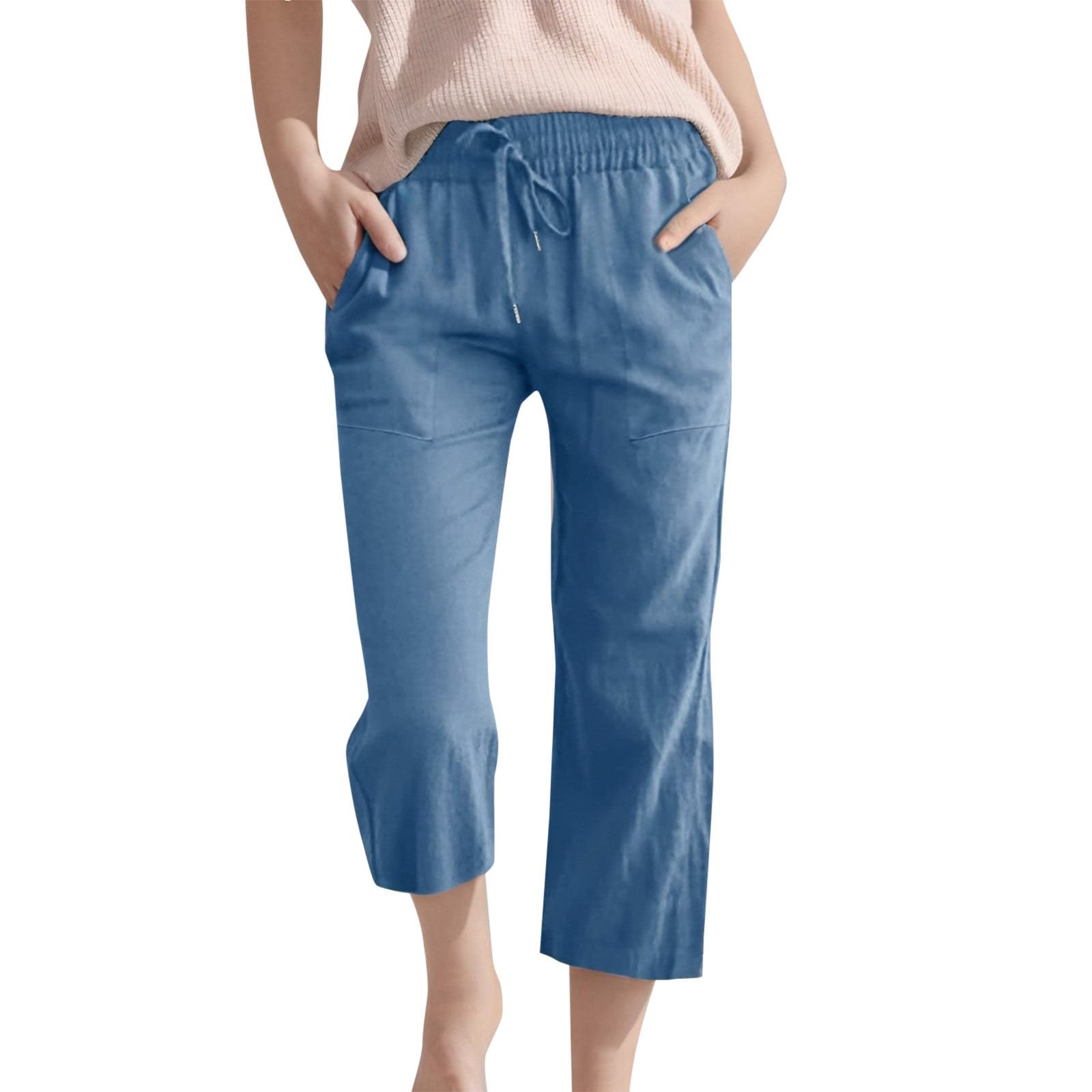 Teen Girls Capri Pants Elastic Waist Straight Leg Trousers Running Sports Drawstring Baggy Sweatpants (Blue, 6-7 Years)