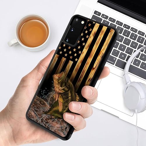 Miniatura 5 de DJSOK Funda compatible con Samsung Galaxy S20 FE, diseño de madera con diseño de peces de bandera estadounidense y funda protectora de silicona suave