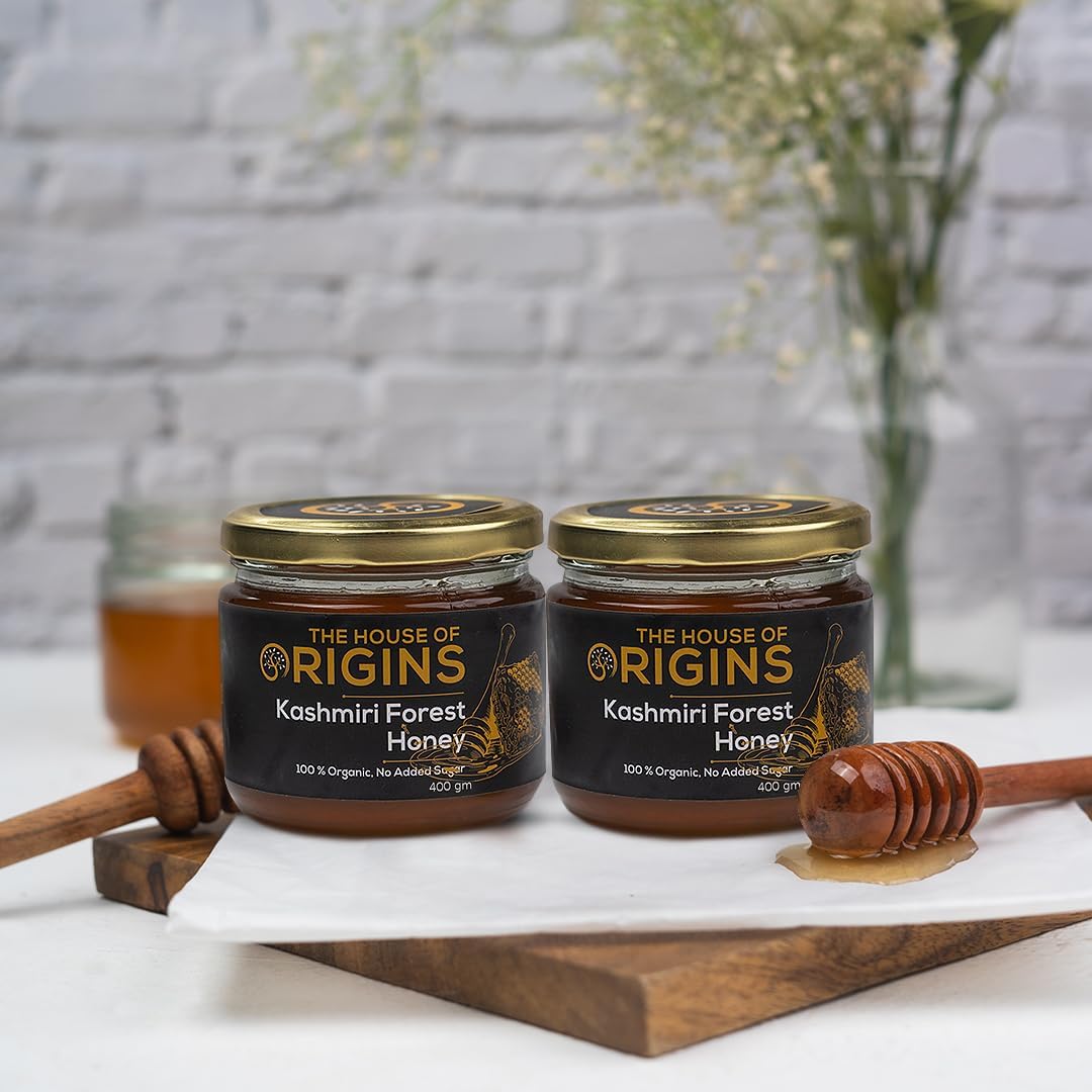The House of Origins Premium Kashmiri Forest Honey | 100% Raw & Pure Honey | Unprocessed | No added sugar | Original Multi Floral wild Honey | Net 800 gms (Pack of 2))