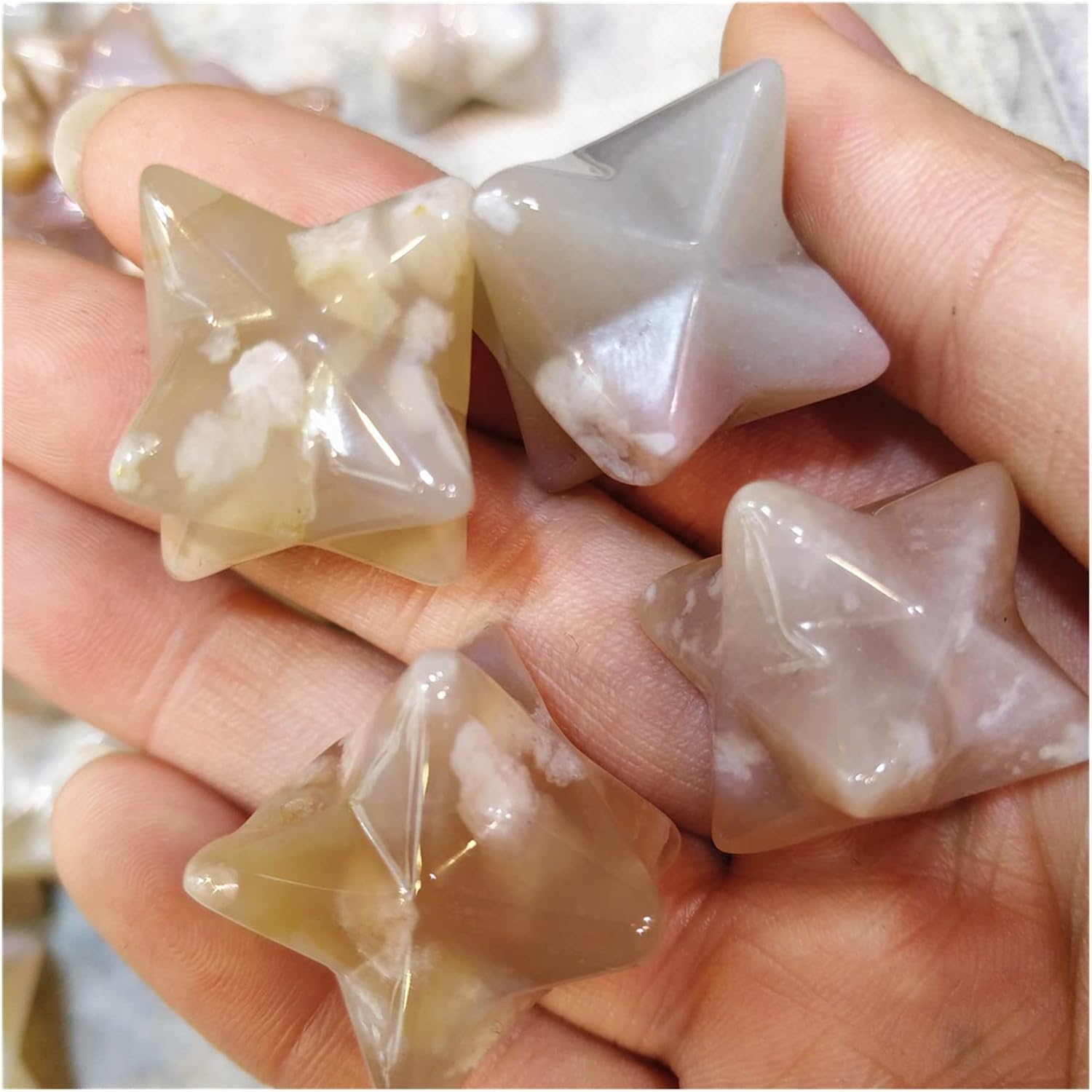 天然水晶の原石 5 個天然桜瑪瑙小さな彫刻置物マカバスターかわいい装飾を飾る水晶石製品工芸品の装飾品の装飾