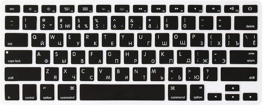 ProElife Russian Keyboard Cover for MacBook Air 13 A1369/A1466/MacBook Pro with Retina Display/CD-ROM 13" 15 2015 or Older Version Ultra Thin Silicone Keyboard Skin Protector Black