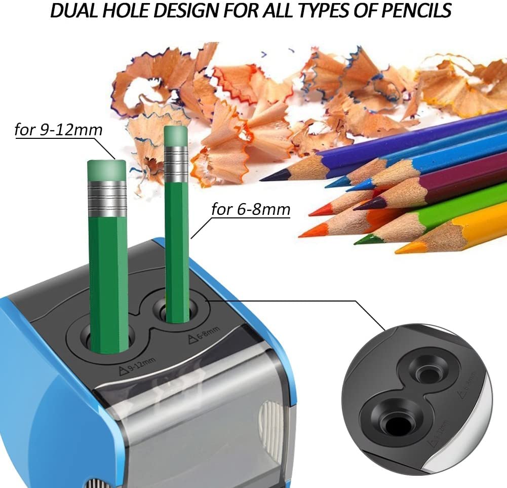 Peach PO102 elektrische universele slijper | incl. reserveonderdelen | voor alle potloden, kleurpotloden, eyeliners en kleurpotloden | dubbele slijper voor pennen van 6-8 mm en 9-12 mm