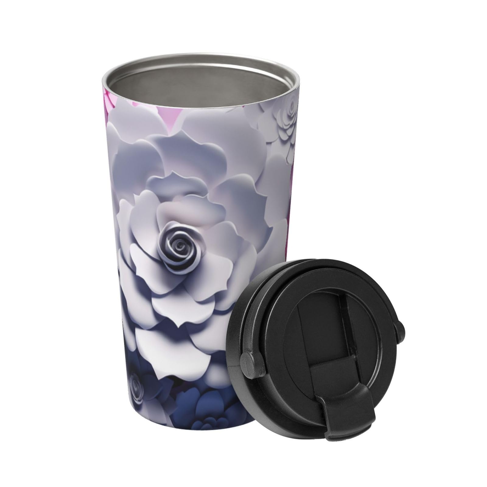 Tasse à café isotherme avec motif floral 3D pour vos trajets quotidiens stylés